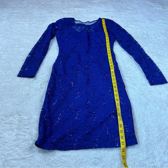 Sequin Hearts mesh back, lace and sequin blue sheath cocktail party dress, 7 - Picture 6 of 14